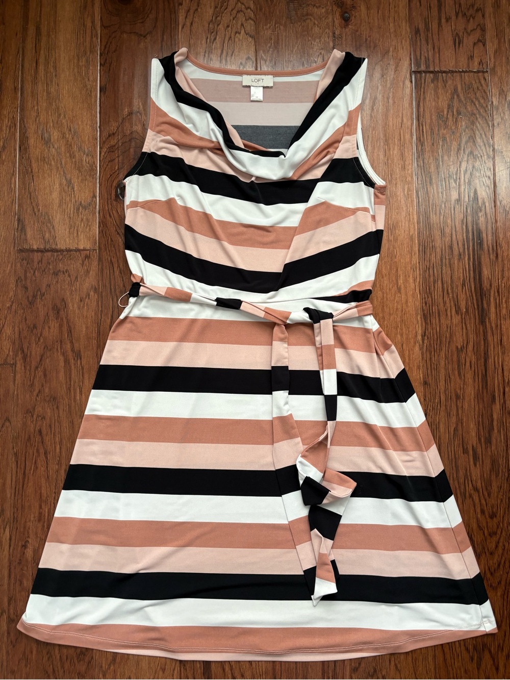 LOFT Striped Sleeveless A-Line Dress in Blush, Black & White